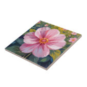 Pink Flower Watercolor Botanical Floral Painting タイル (側面)