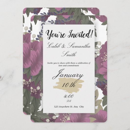 Pink Flower Wedding Invitation 招待状 (正面/裏面)