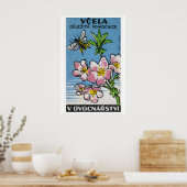 Pink Flower Yellow Bee - Matchbox Print - Czech ポスター (キッチン)