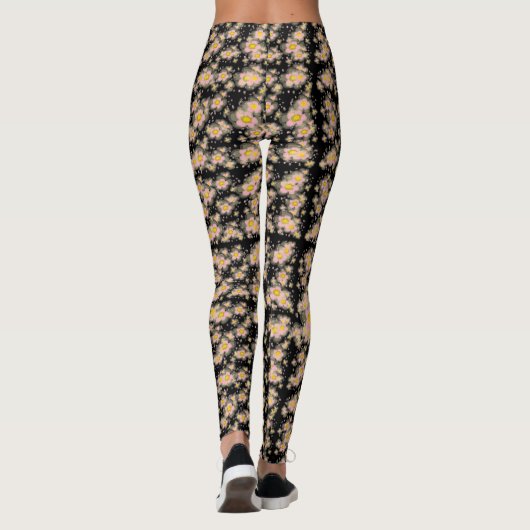 Pink Flowers Abstract Black レギンス (裏面)