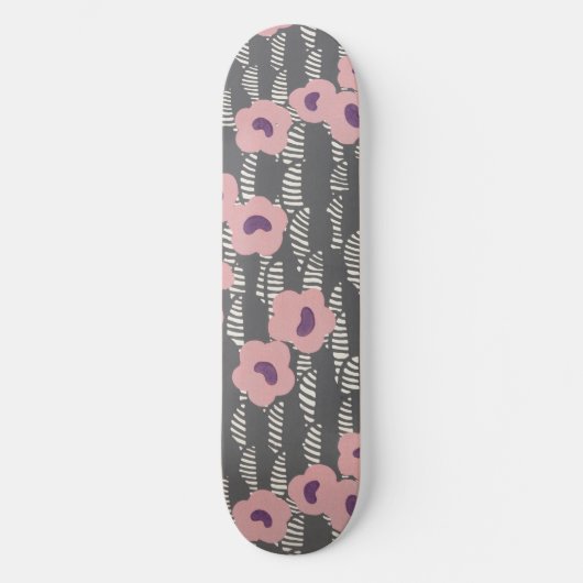 Pink Flowers Abstract Blooms Mid-century Art Deco スケートボード (正面)