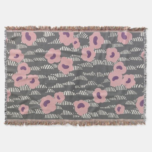 Pink Flowers Abstract Blooms Mid-century Art Deco スローブランケット (正面)