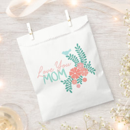 Pink flowers and blue birds love you mom text フェイバーバッグ