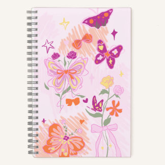 Pink Flowers and Butterflies ノートブック