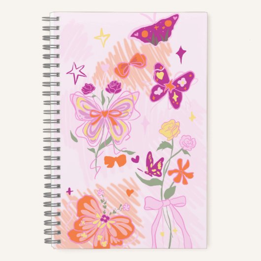 Pink Flowers and Butterflies ノートブック (正面)