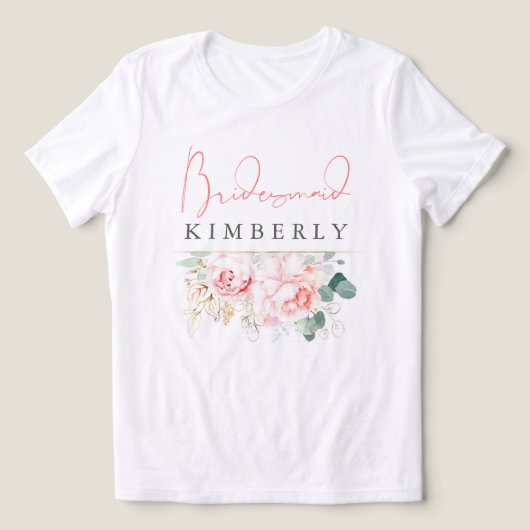 Pink Flowers and Greenery Bridesmaid Bridal Shower トライブレンドＴシャツ (デザイン正面)
