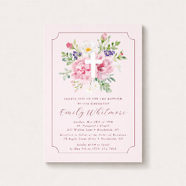 Pink FLOWERS Baptism Invitation for Girl 招待状