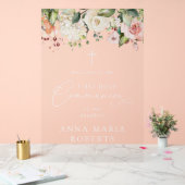 Pink Flowers, Boho, First Holy Communion Welcome アクリルサイン (ウェディング)