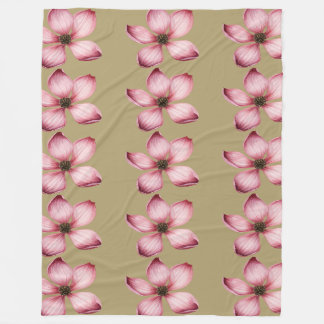 Pink flowers brown background フリースブランケット