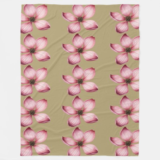 Pink flowers brown background フリースブランケット (正面)