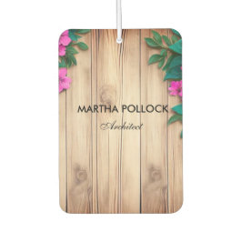 Pink flowers brown wood  カーエアーフレッシュナー