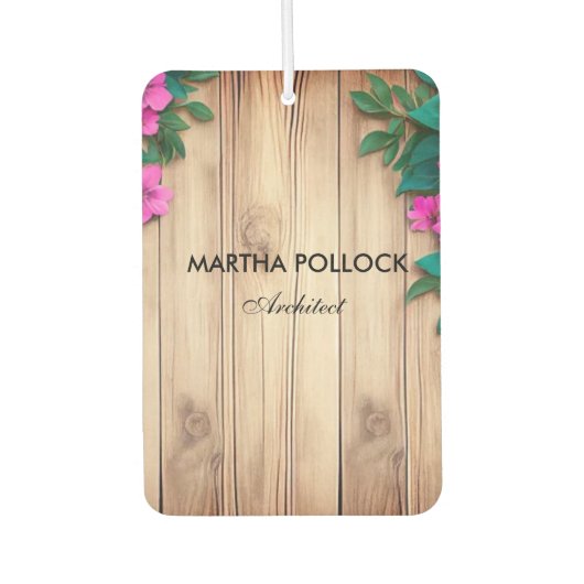 Pink flowers brown wood カーエアーフレッシュナー (正面)