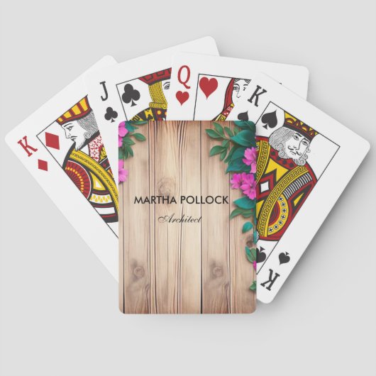 Pink flowers brown wood  トランプ (裏面)