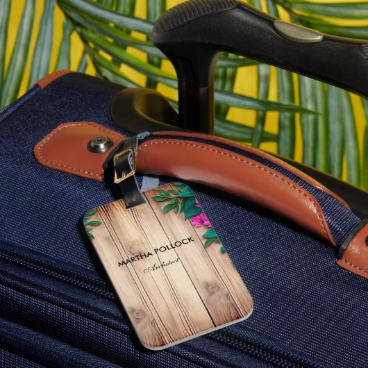 Pink flowers brown wood  ラゲッジタグ (正面インサイチュ1)