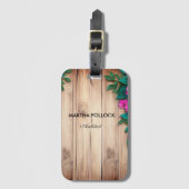 Pink flowers brown wood  ラゲッジタグ (正面縦)