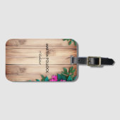 Pink flowers brown wood  ラゲッジタグ (正面横)