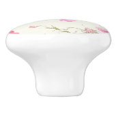 Pink Flowers, Butterflies, Pale Pink Background セラミックノブ (側面)