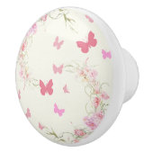 Pink Flowers, Butterflies, Pale Pink Background セラミックノブ (右)