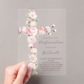 pink flowers cross  Confirmation アクリル招待状 (インサイチュ (ポータブル))