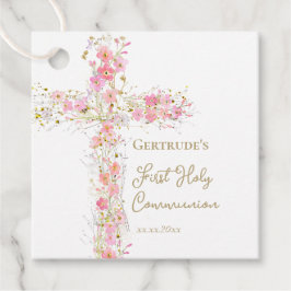  pink flowers cross First Holy Communion フェイバータグ