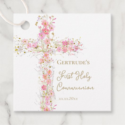  pink flowers cross First Holy Communion フェイバータグ (正面)