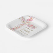  pink flowers cross First Holy Communion ペーパープレート (傾斜あり)