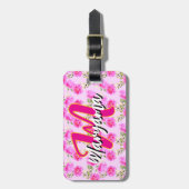 Pink Flowers (Cute Name & Initial) Girly Monogram ラゲッジタグ (正面縦)
