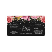 Pink Flowers Diamond Glitter Black Product Label ラベル (正面)