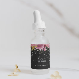 Pink Flowers Diamond Glitter Black Product Label ラベル