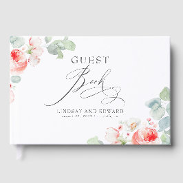Pink Flowers Elegant Romantic Greenery Wedding ゲストブック