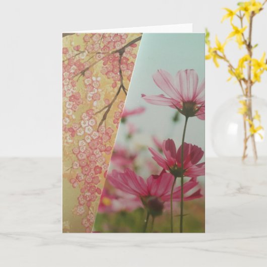 Pink Flowers Folded Greeting Card カード (黄色い花)
