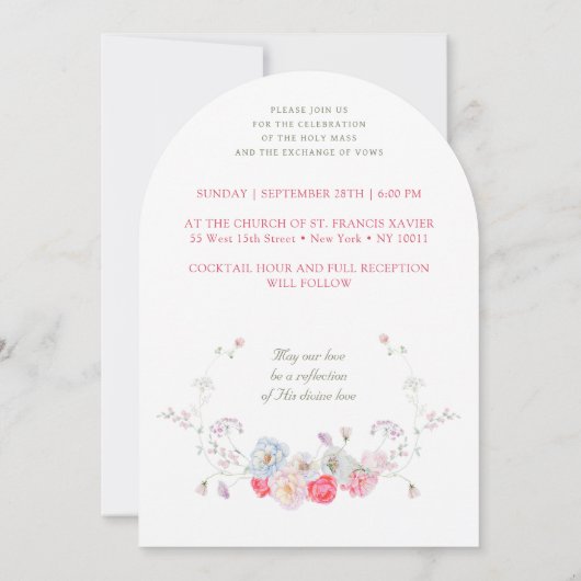 Pink Flowers Frame Catholic Wedding Invitation 招待状 (裏面)