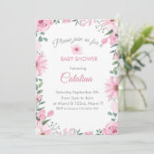 Pink flowers Girl Baby Shower Invitation 招待状 (スタンド正面)