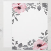 Pink Flowers Gray Accents Stationery Paper レターヘッド (正面/裏面)