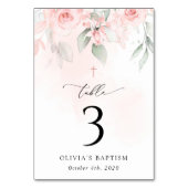 Pink Flowers, Greenery, Baptism Table Numbers テーブルナンバー (正面)