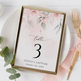 Pink Flowers, Greenery, Baptism Table Numbers テーブルナンバー