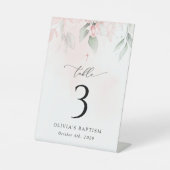 Pink Flowers, Greenery, Baptism Table Numbers 台座サイン (正面)