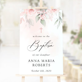Pink Flowers, Greenery, Boho, Baptism Welcome ポスター