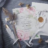 Pink Flowers Greenery Elegant QR Code Wedding 招待状