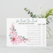 Pink Flowers He Said She Said Bridal Shower Game アドバイスカード (スタンド正面)