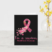 Pink Flowers Heart I'm A Survivor Breast Cancer Aw カード (黄色い花)