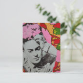 Pink Flowers in Her Hair Mixed Media Collage ポストカード (スタンド正面)