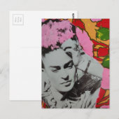 Pink Flowers in Her Hair Mixed Media Collage ポストカード (正面/裏面)