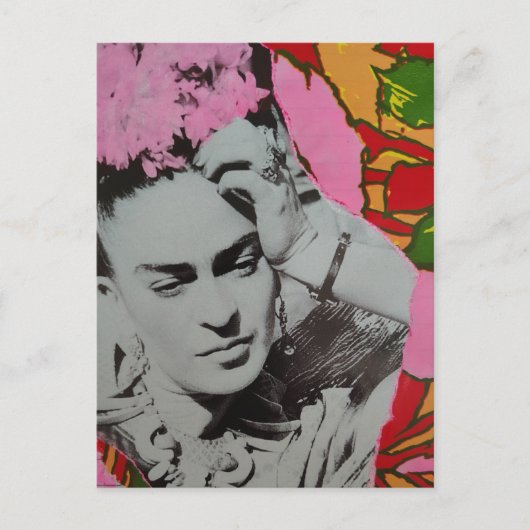 Pink Flowers in Her Hair Retro Flowers Collage ポストカード (正面)