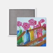 pink flowers in vases painting magnet マグネット (正面/裏面)