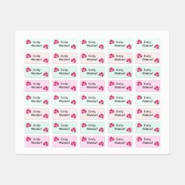 Pink Flowers Kids' Name Clothing School Labels ラベル