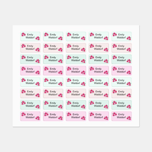 Pink Flowers Kids' Name Clothing School Labels ラベル (シート)