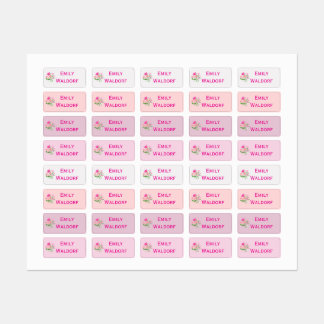 Pink Flowers Kids' Name Clothing School Labels ラベル
