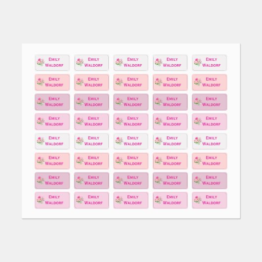 Pink Flowers Kids' Name Clothing School Labels ラベル (シート)