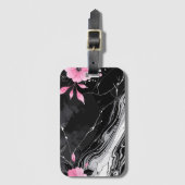 Pink Flowers Marble ラゲッジタグ (正面縦)